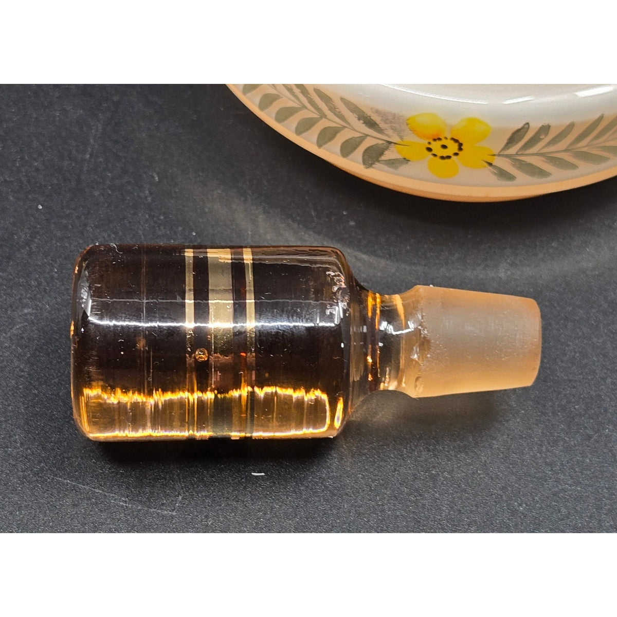 Vintage Czech Glass Peach Perfume Bottle With Hand-Painted Floral Designs