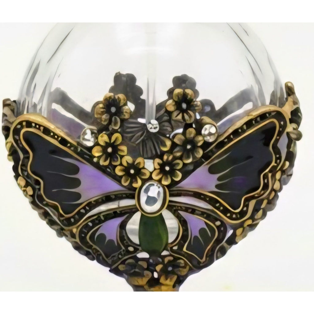 Vintage Glass Butterfly Glass Perfume Bottle With Crystal Accents & Bronze Details