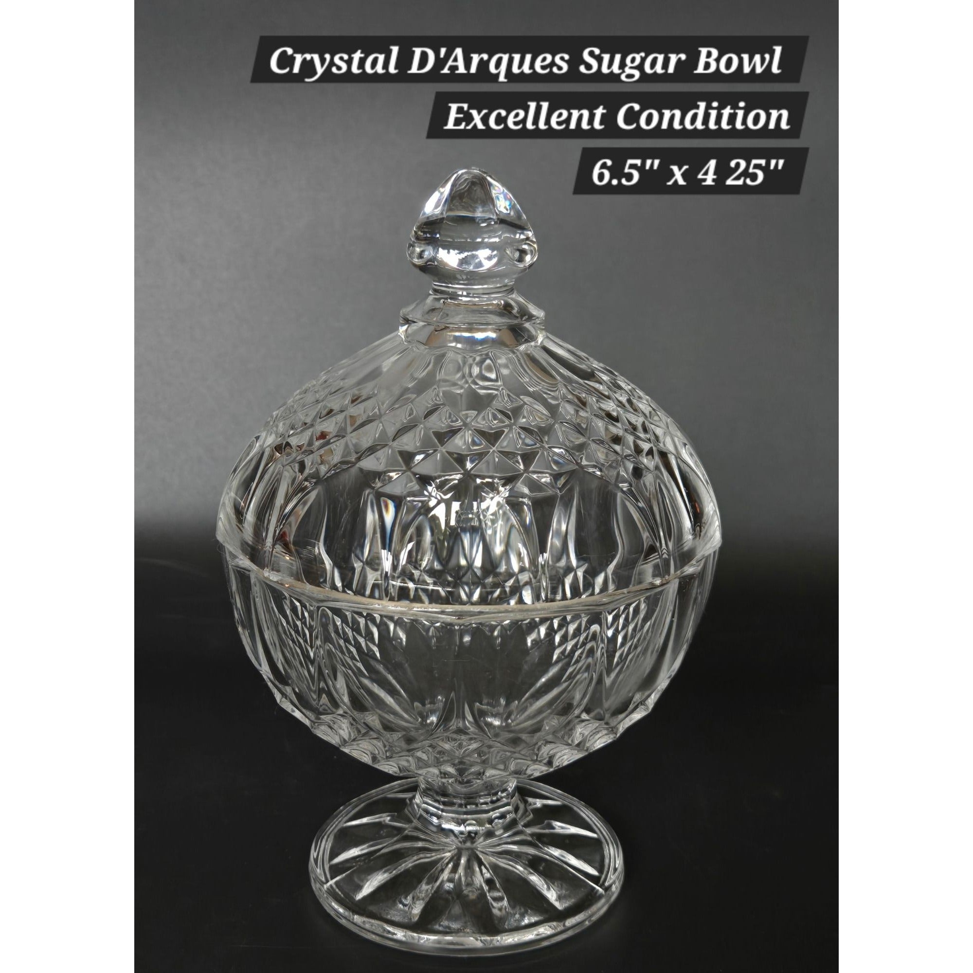 Crystal DArques Sugar Bowl, Candy Dish With Lid Diamond Design