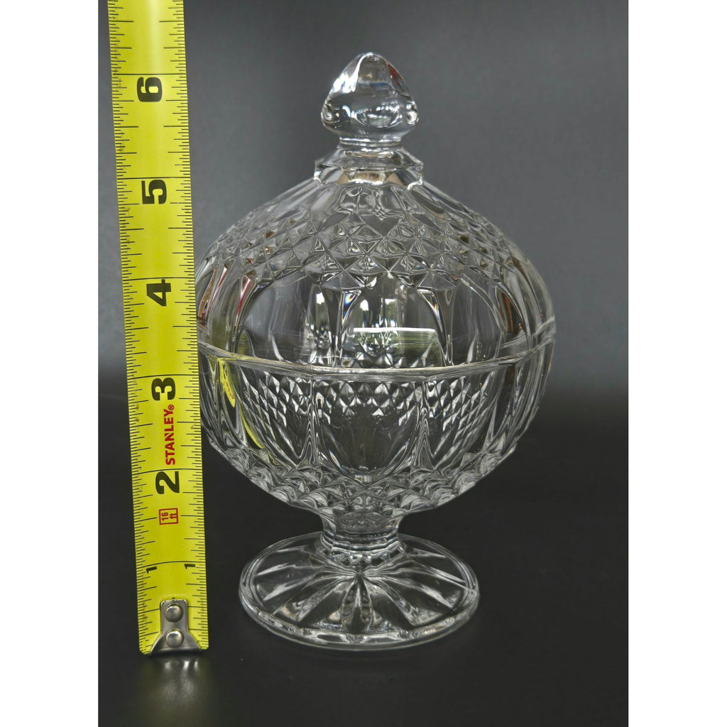 Crystal DArques Sugar Bowl, Candy Dish With Lid Diamond Design