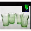 4 pc Hazel-Atlas Moderntone Green Depression Glasses Ribbed Uranium 8 oz. 1940s