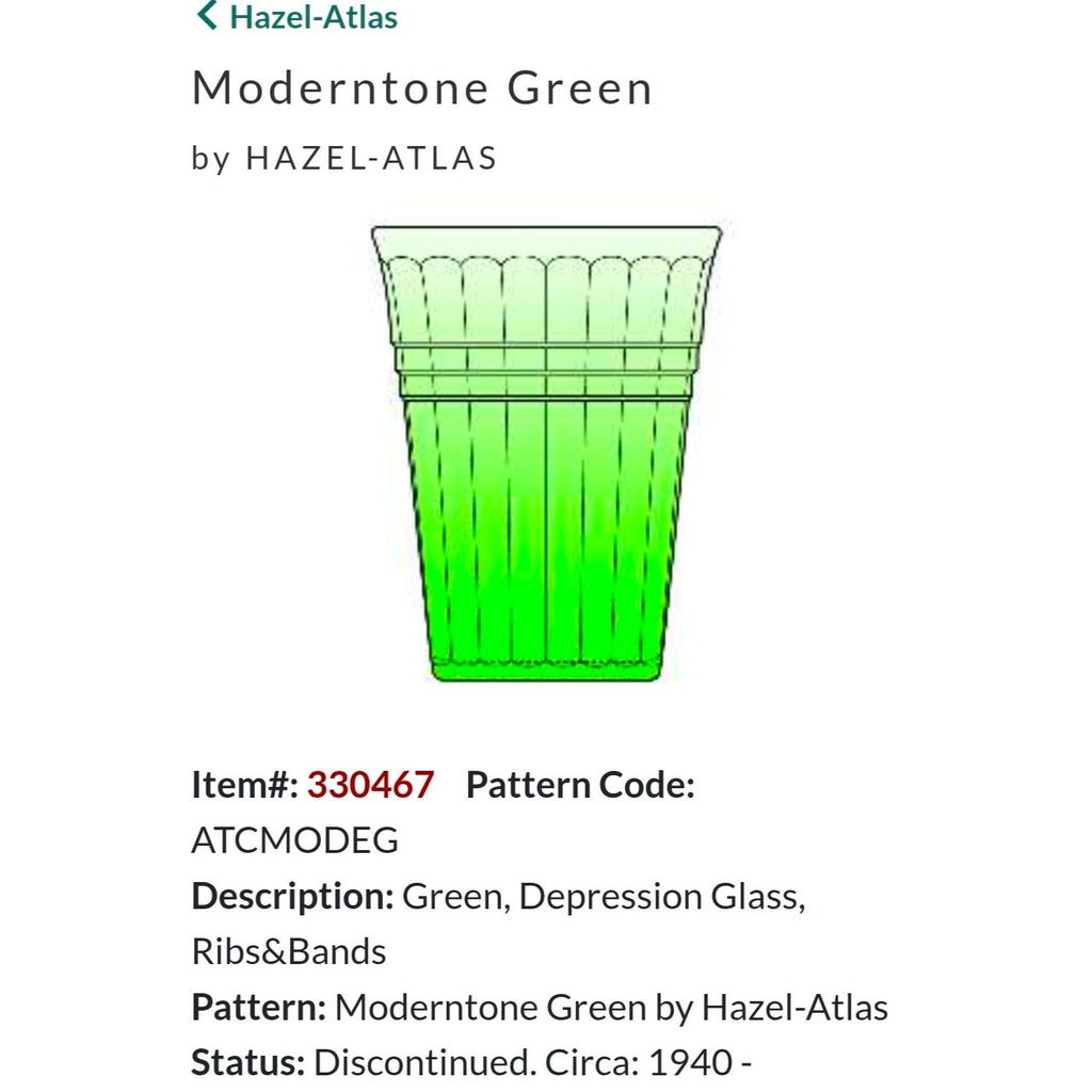 4 pc Hazel-Atlas Moderntone Green Depression Glasses Ribbed Uranium 8 oz. 1940s