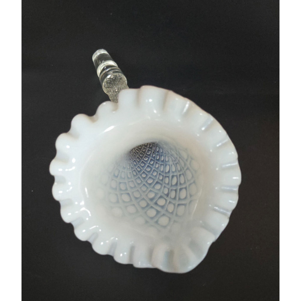 Fenton Epergne Opalescent Diamond Lace Glass w/Ruffled Edge