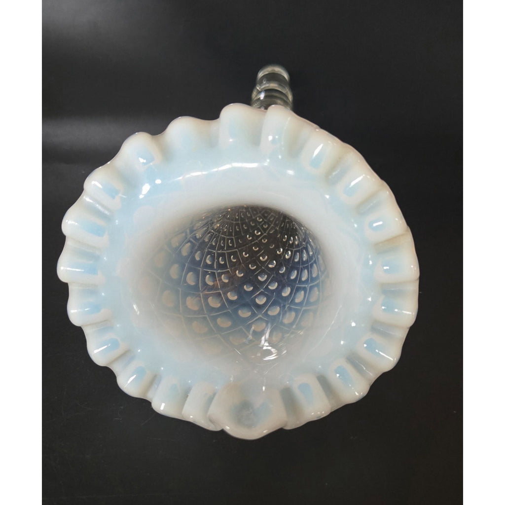 Fenton Epergne Opalescent Diamond Lace Glass w/Ruffled Edge