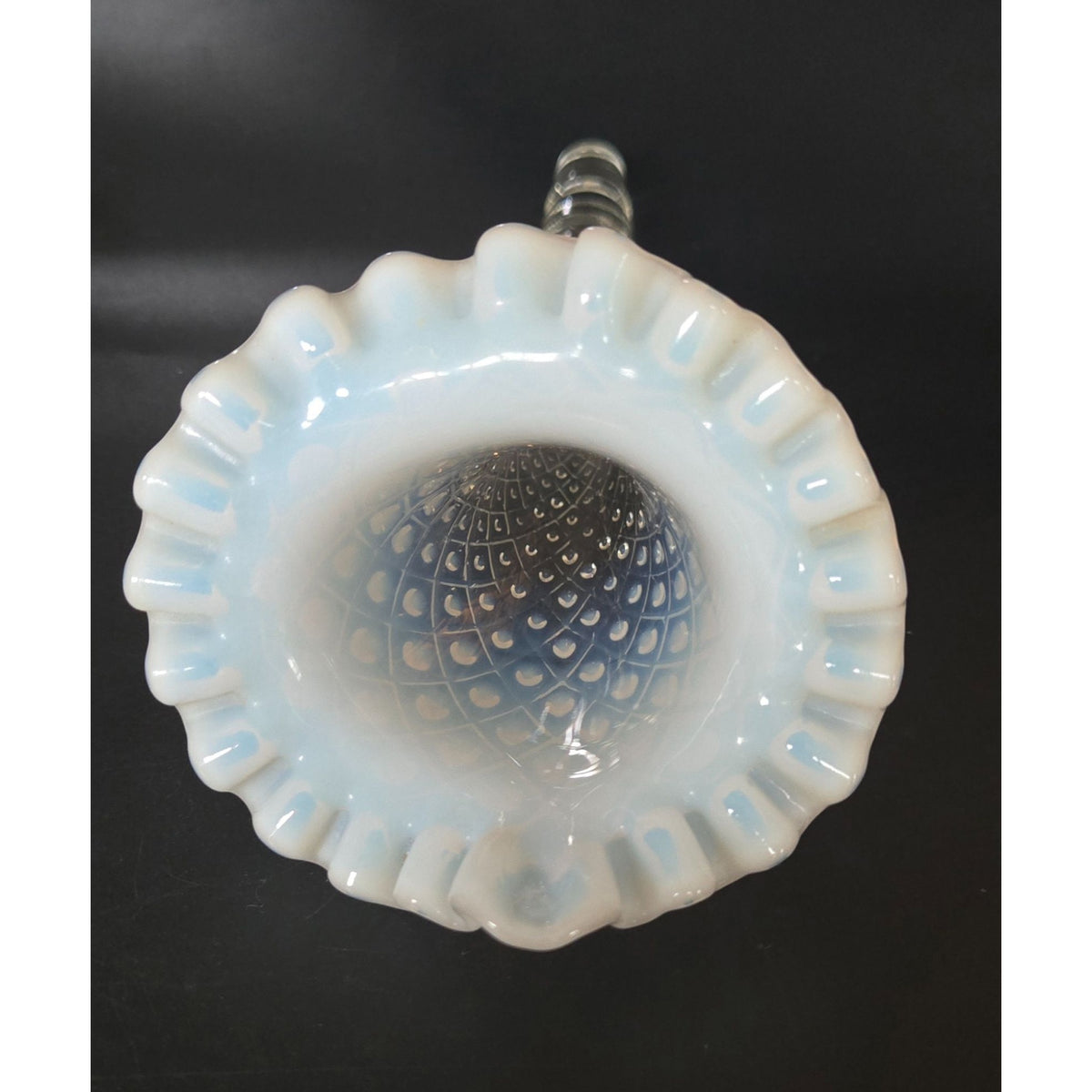 Fenton Epergne Opalescent Diamond Lace Glass w/Ruffled Edge