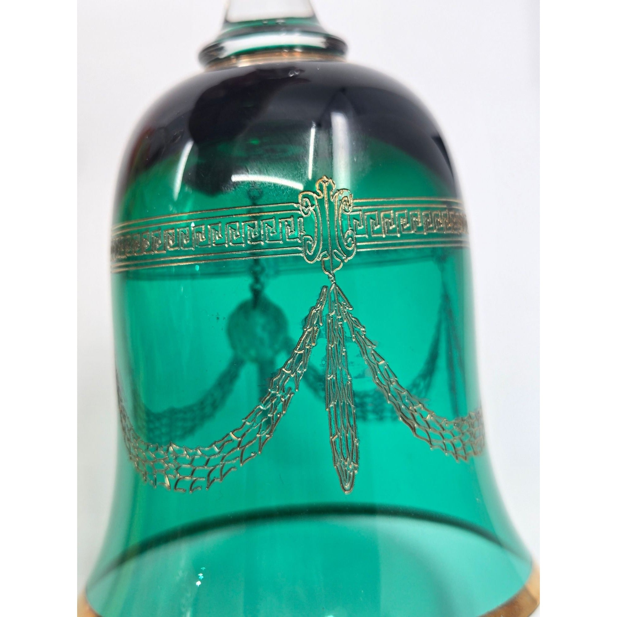 Czech Glass Bohemia Glass Emerald Green & Gold Crystal Bell 7"