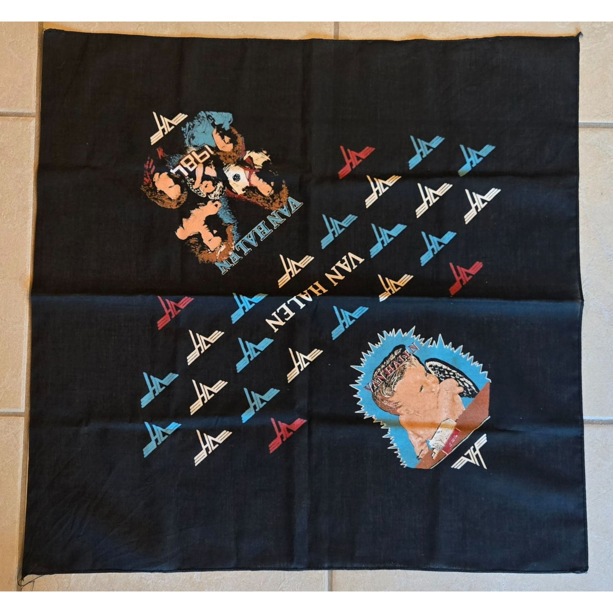 Van Halen 1984 Album Art Black Bandana With Logos Vintage Rock