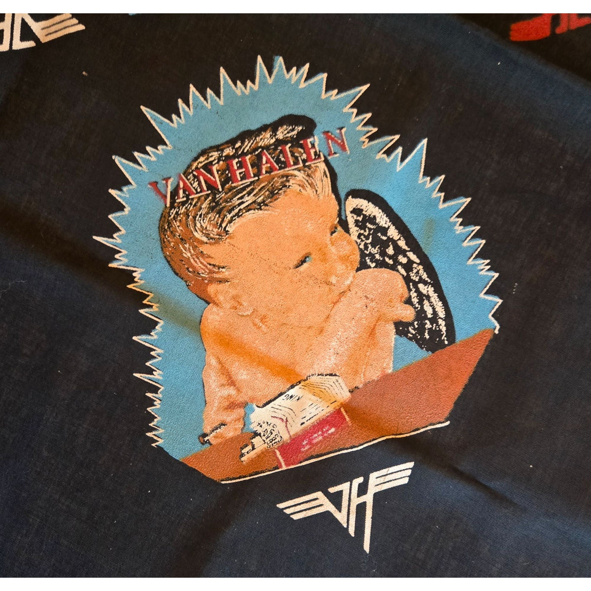Van Halen 1984 Album Art Black Bandana With Logos Vintage Rock