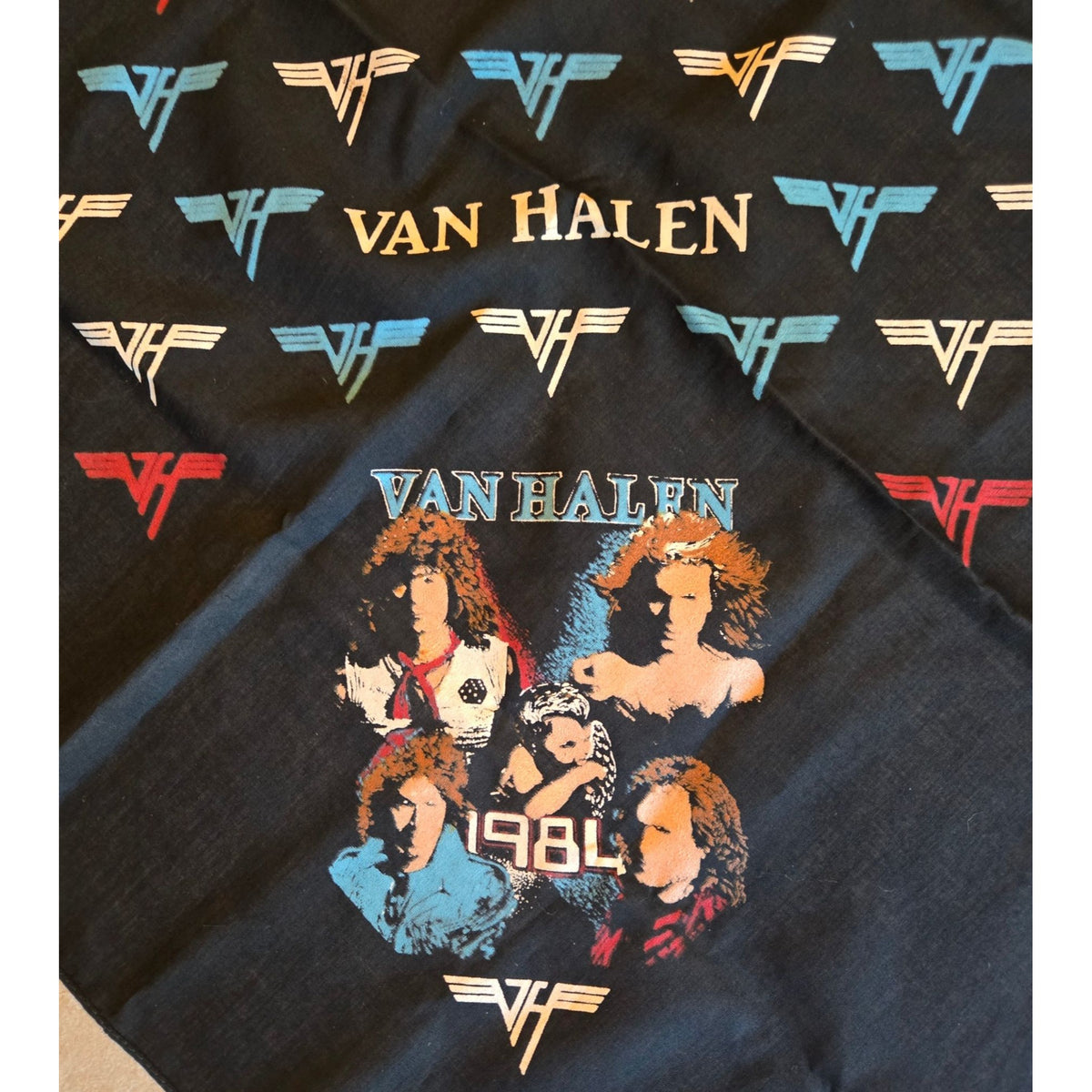 Van Halen 1984 Album Art Black Bandana With Logos Vintage Rock