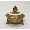 Vintage Brass & Mother Of Pearl Footed Trinket Box With Lid - Made In India
