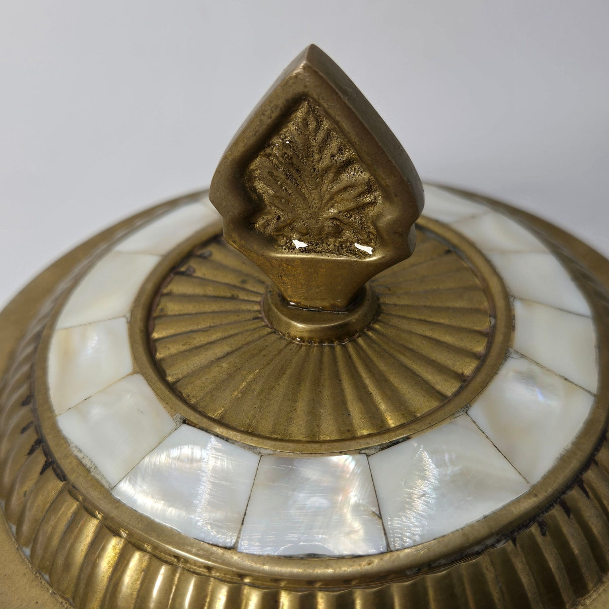 Vintage Brass & Mother Of Pearl Footed Trinket Box With Lid - Made In India