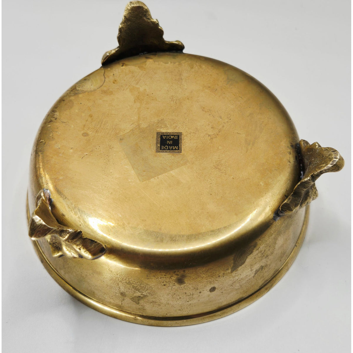 Vintage Brass & Mother Of Pearl Footed Trinket Box With Lid - Made In India