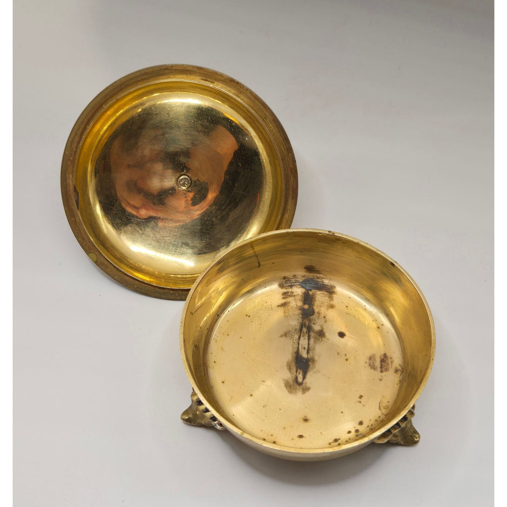 Vintage Brass & Mother Of Pearl Footed Trinket Box With Lid - Made In India