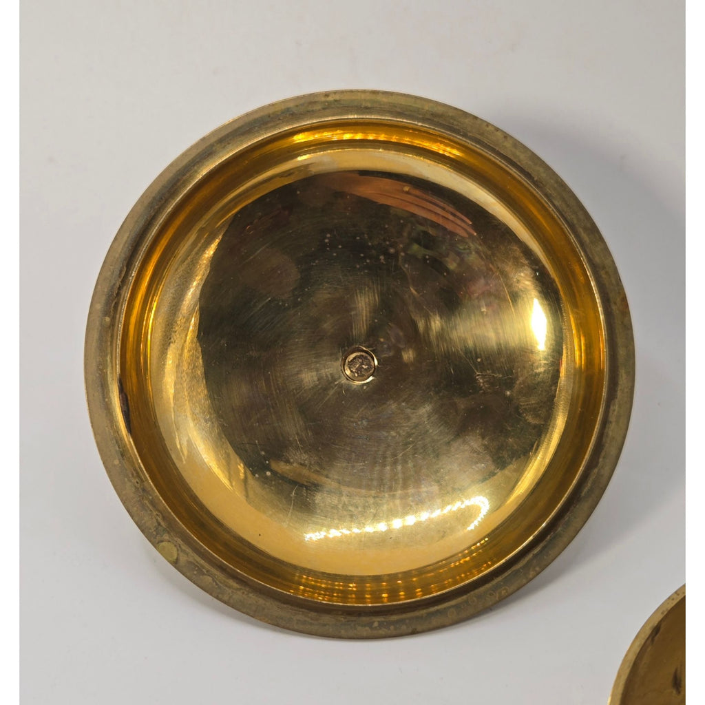 Vintage Brass & Mother Of Pearl Footed Trinket Box With Lid - Made In India