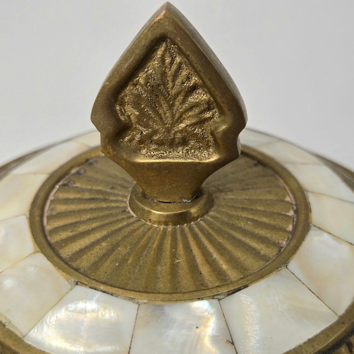 Vintage Brass & Mother Of Pearl Footed Trinket Box With Lid - Made In India