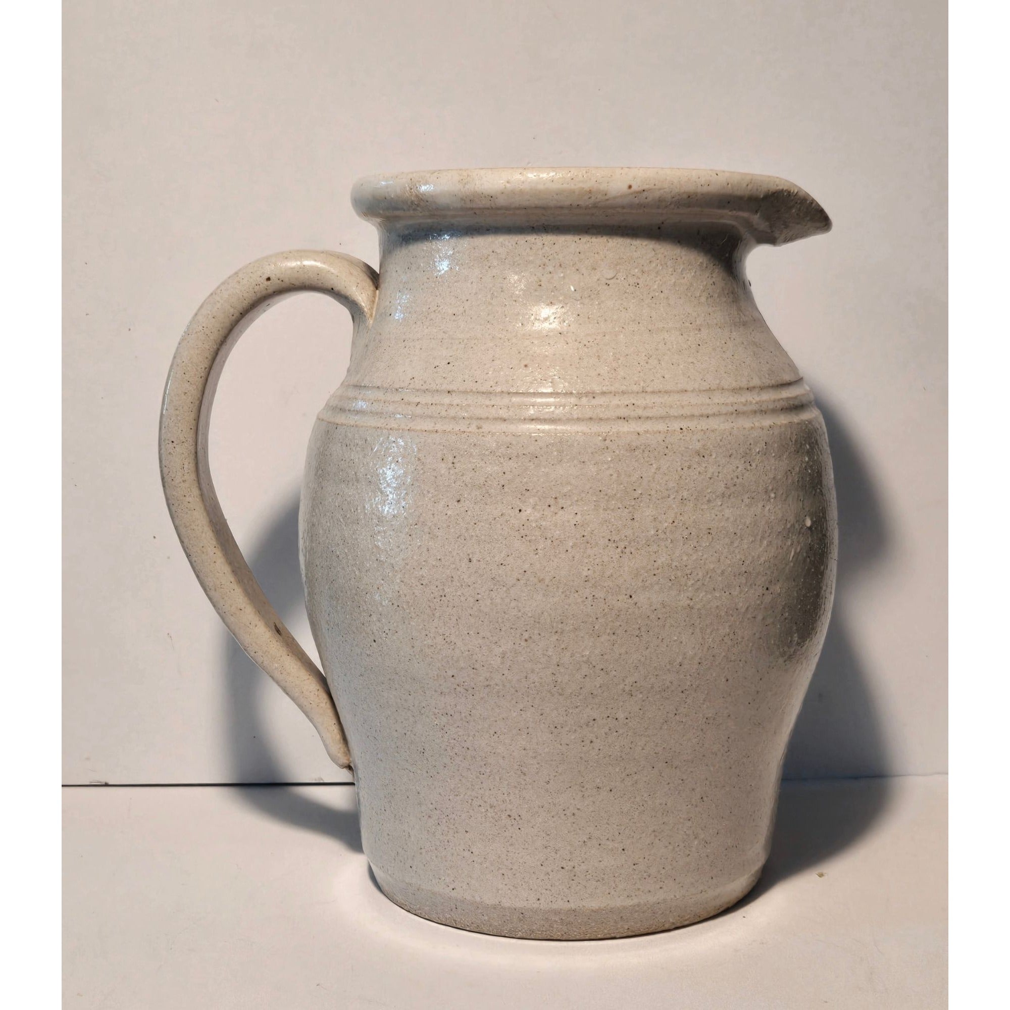 Pinewood Valley large Pottery Pitcher Salt Glazed blue heart 2 qt, USA