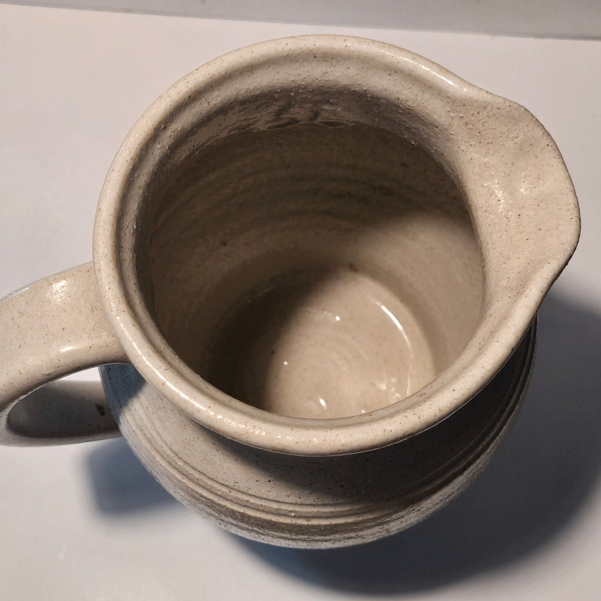 Pinewood Valley large Pottery Pitcher Salt Glazed blue heart 2 qt, USA