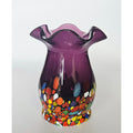 Hand-Blown Purple Glass Vase With Multi-Color Confetti Base 4.5"