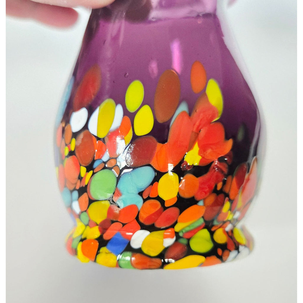 Hand-Blown Purple Glass Vase With Multi-Color Confetti Base 4.5"