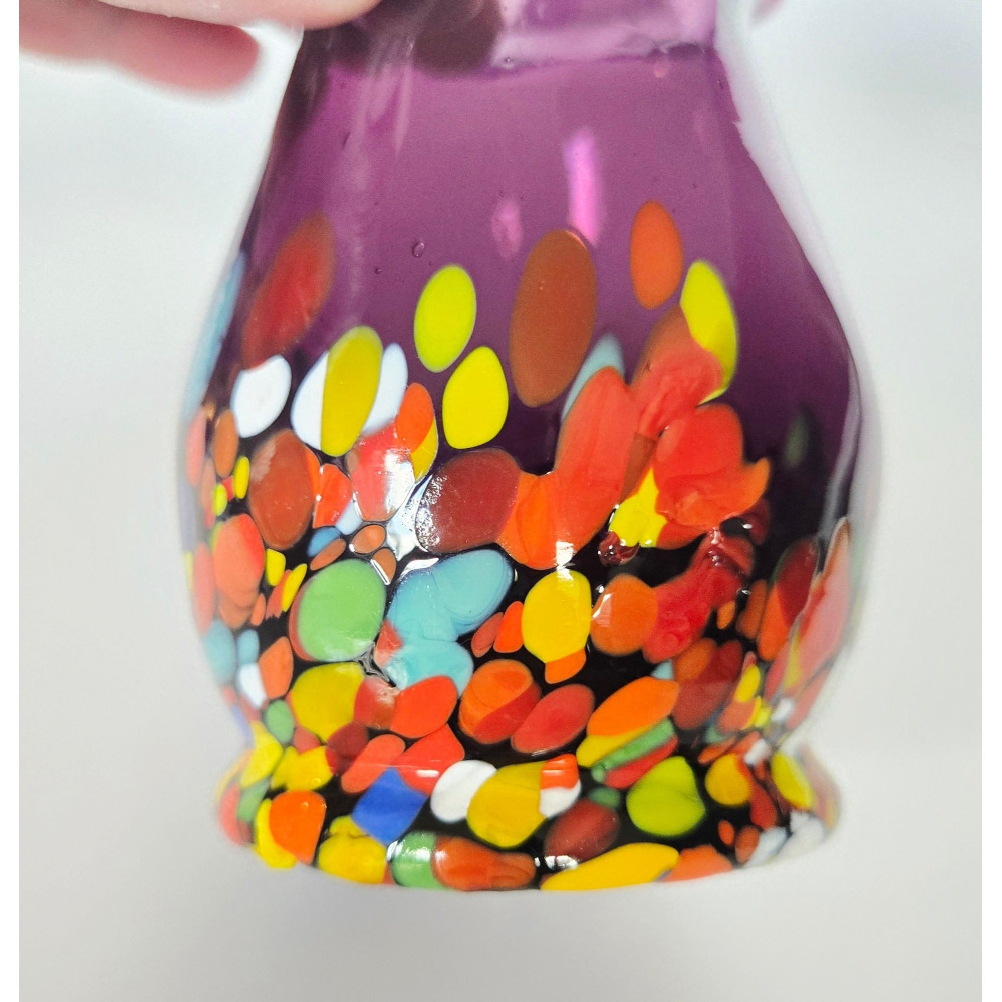 Hand-Blown Purple Glass Vase With Multi-Color Confetti Base 4.5"