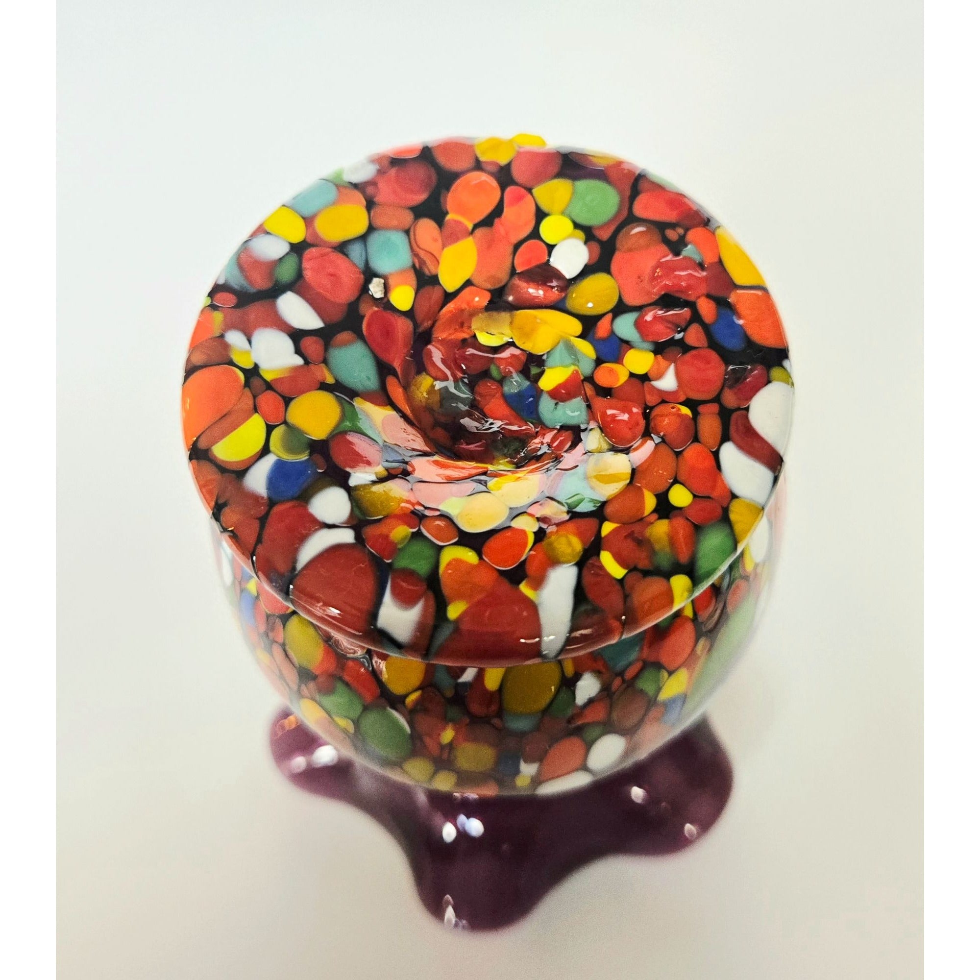 Hand-Blown Purple Glass Vase With Multi-Color Confetti Base 4.5"