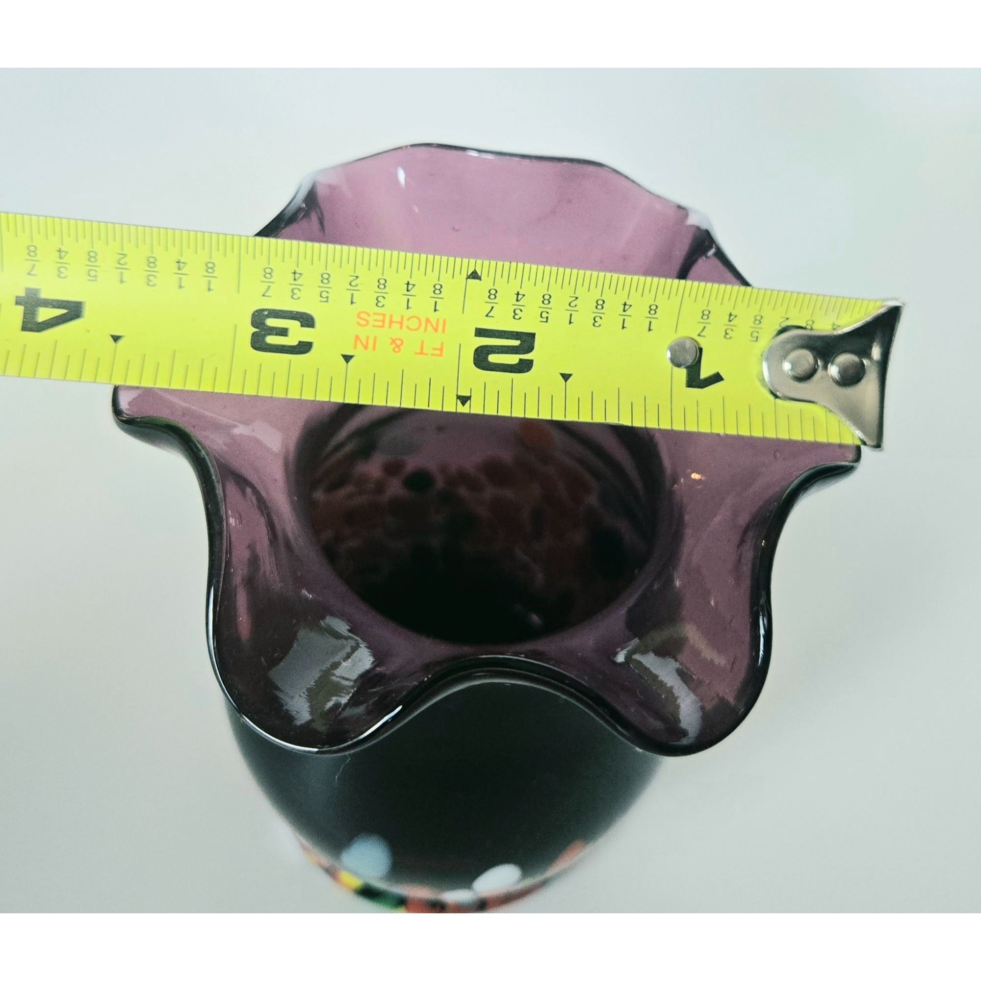 Hand-Blown Purple Glass Vase With Multi-Color Confetti Base 4.5"