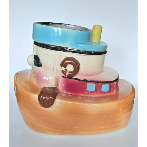 1940s Sierra Tuggle Tugboat Ceramic Cookie Jar  Hand-Painted Nautical Decor Collectible