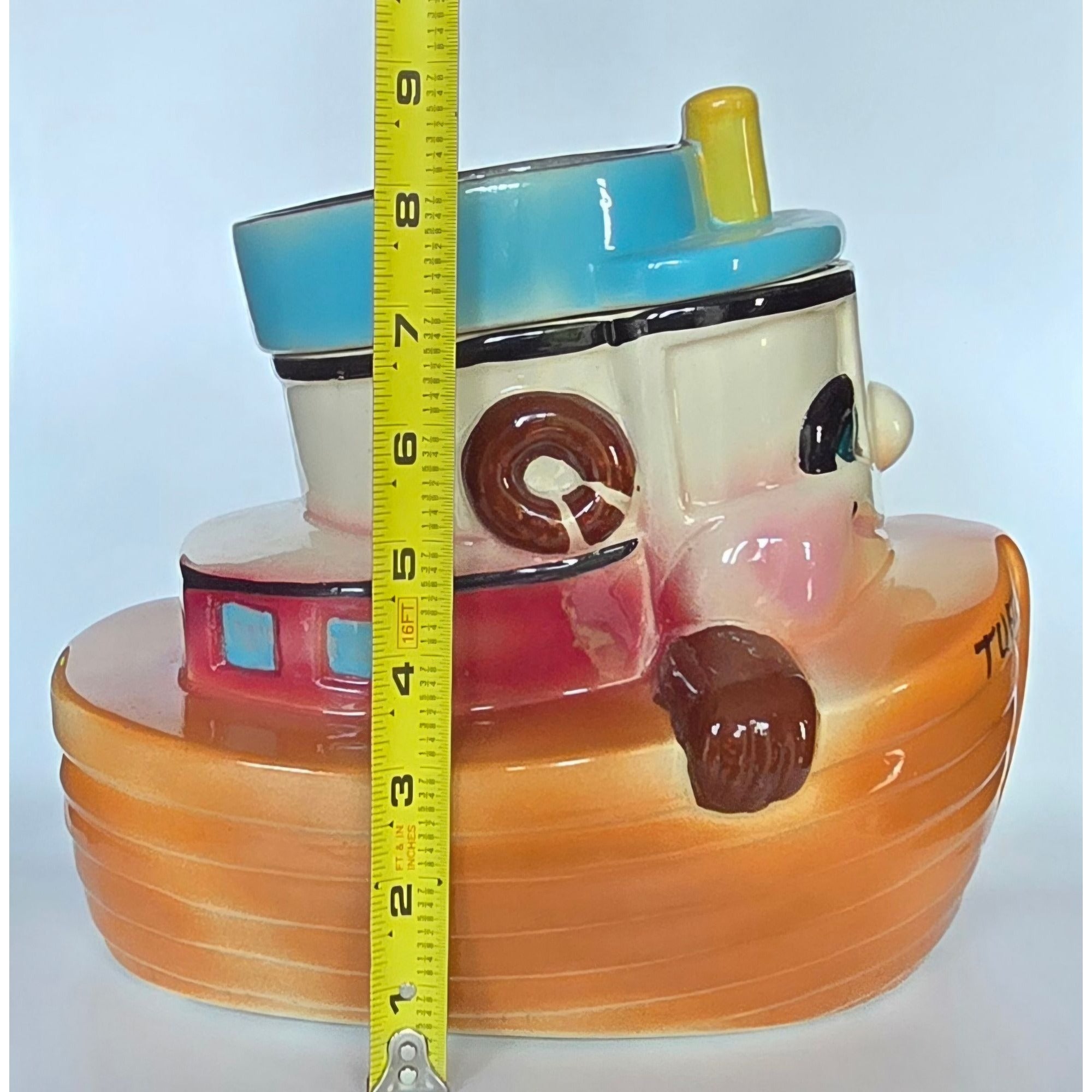1940s Sierra Tuggle Tugboat Ceramic Cookie Jar  Hand-Painted Nautical Decor Collectible