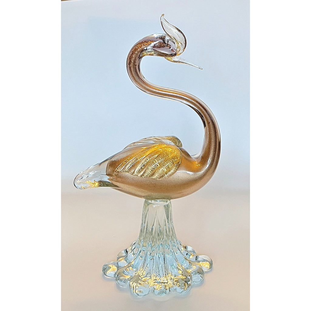1950s Murano Arte Vetreria Muranese Bird, Swan Cased Clear/Gold Aventurine, Beautiful