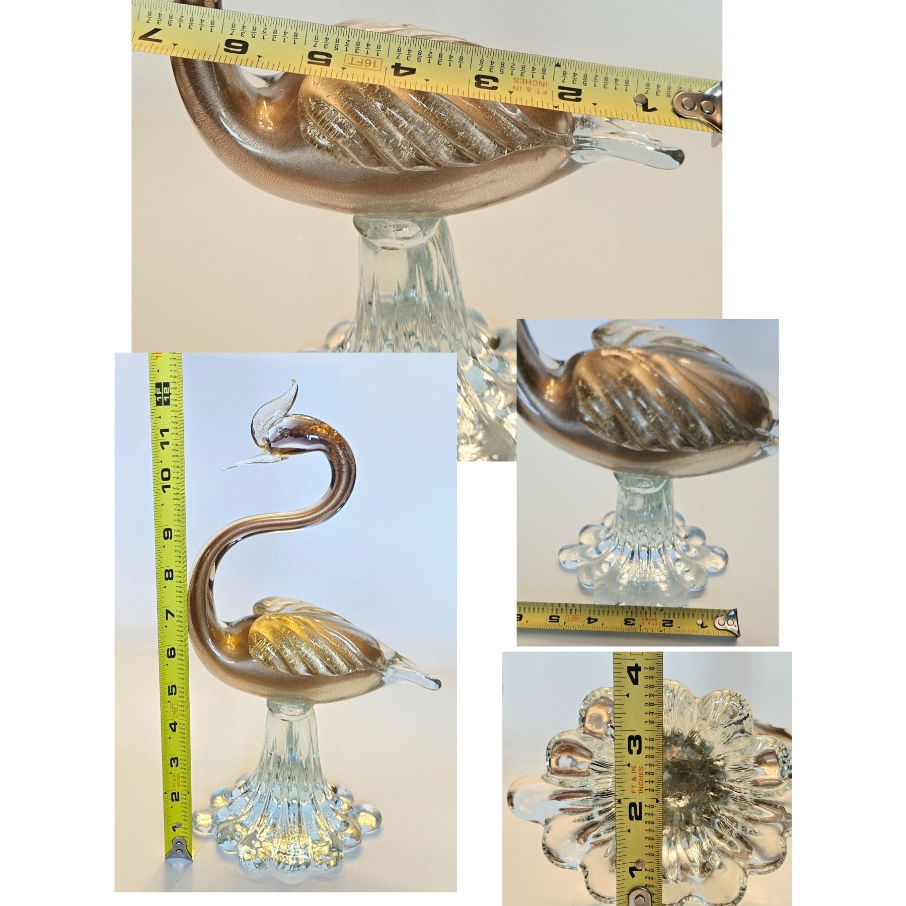 1950s Murano Arte Vetreria Muranese Bird, Swan Cased Clear/Gold Aventurine, Beautiful