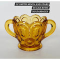 Le Smith Moon & Stars Amber Glass Sugar Bowl Scalloped, MINT