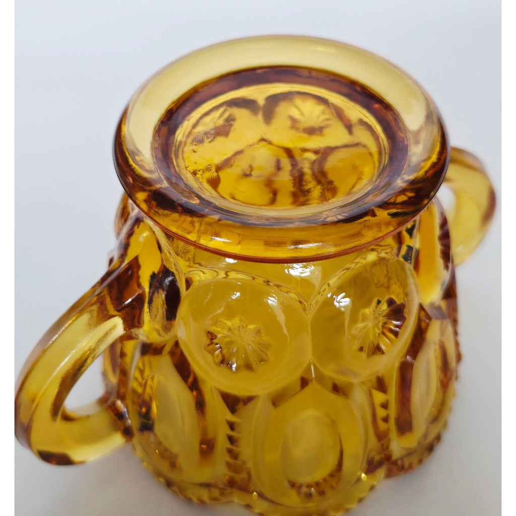 Le Smith Moon & Stars Amber Glass Sugar Bowl Scalloped, MINT