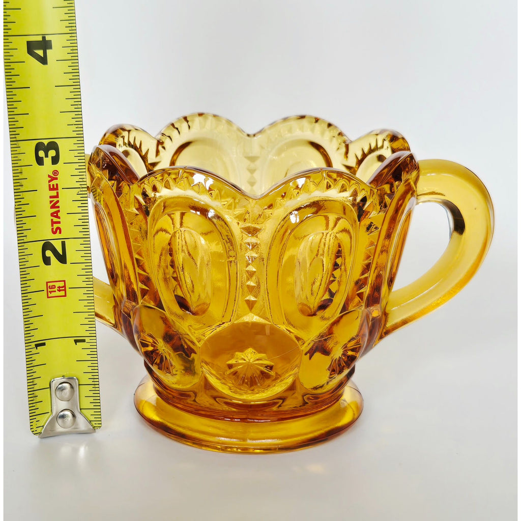 Le Smith Moon & Stars Amber Glass Sugar Bowl Scalloped, MINT