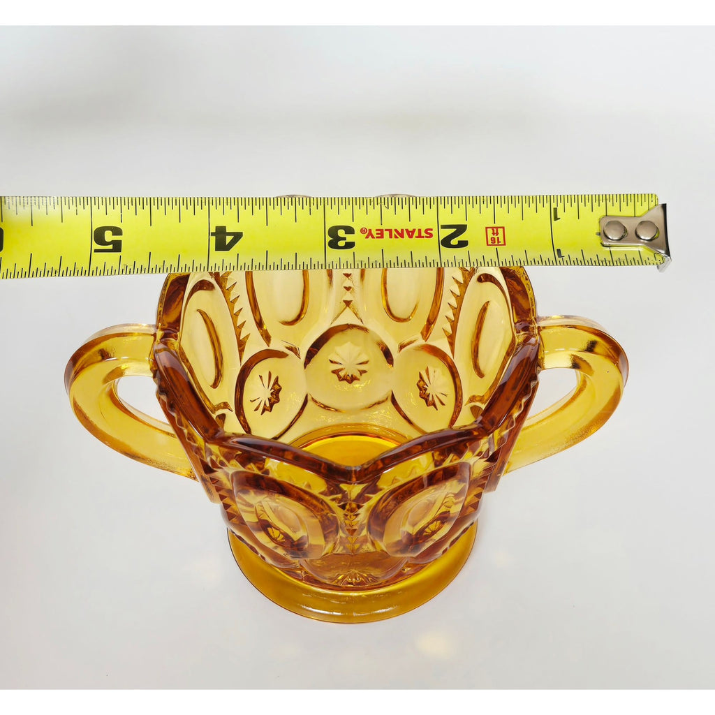 Le Smith Moon & Stars Amber Glass Sugar Bowl Scalloped, MINT