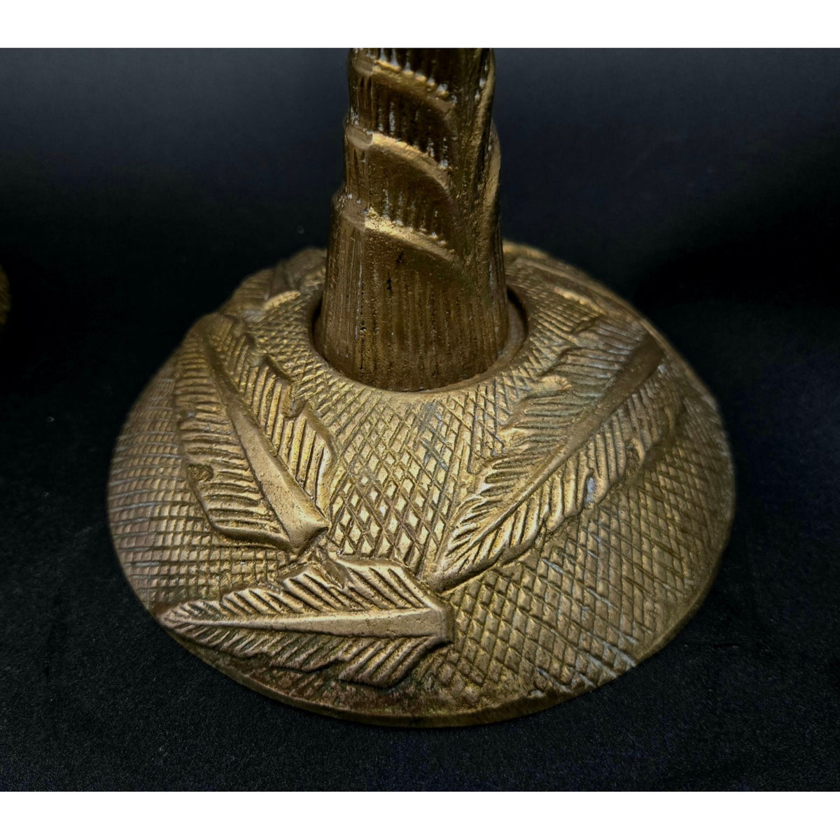 Vintage Brass Palm Tree Taper Candle Holders Pair With Leaf Detailing 13"