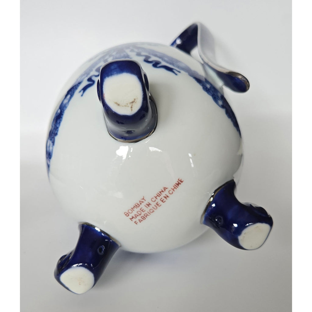 Grace by Bombay Elegant Large Blue Leaf & White Porcelain Coffee/ Teapot w/legs 13"