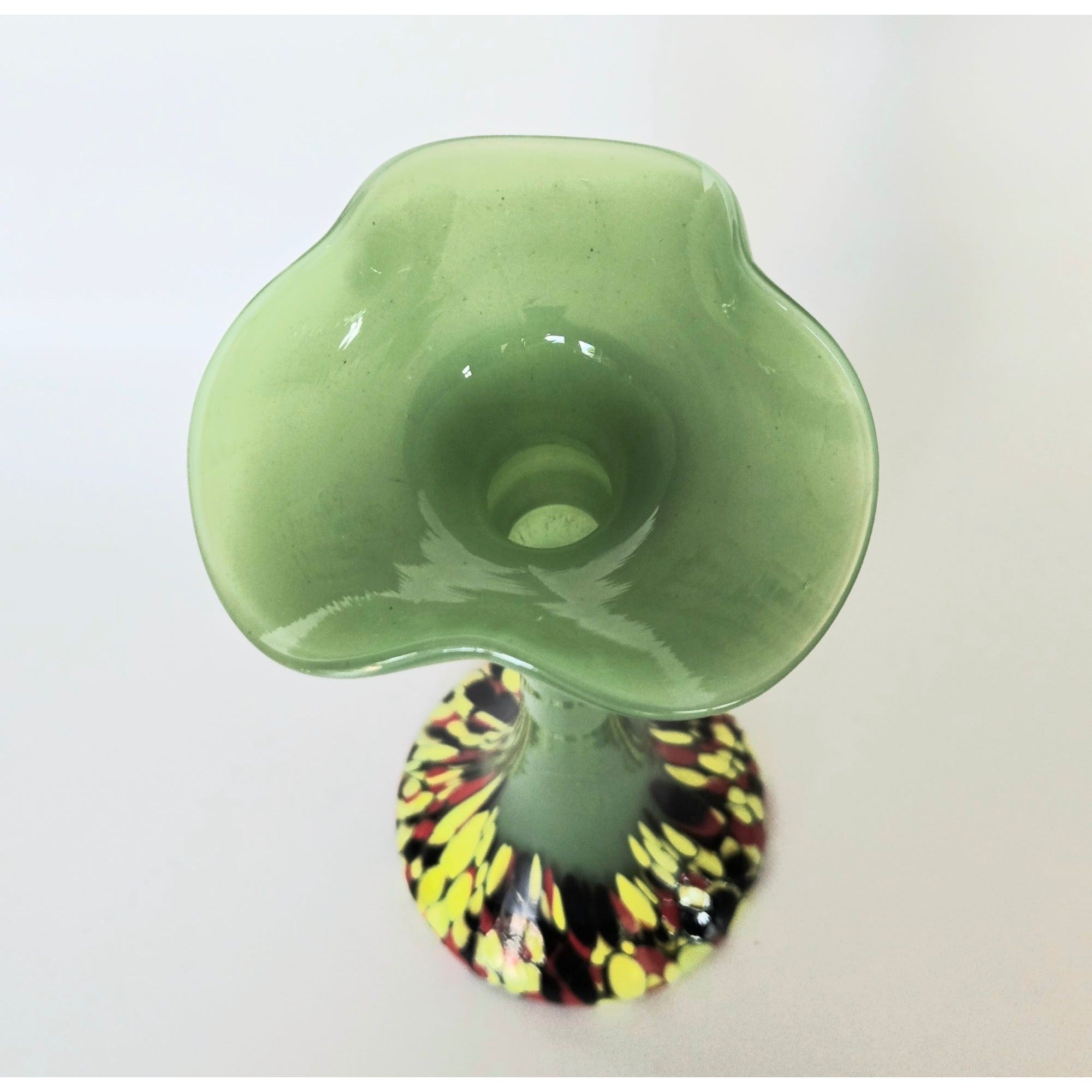 1920s Welz Czech Glass Jade Green Vase With Splatter Base, bottom Glows