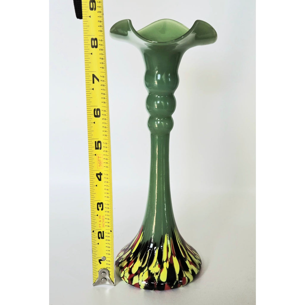1920s Welz Czech Glass Jade Green Vase With Splatter Base, bottom Glows