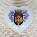 Geiersthal German Heart Shaped Porcelain Trinket Box, Vienna Castle Shield & Florals, Excellent Condition 3"