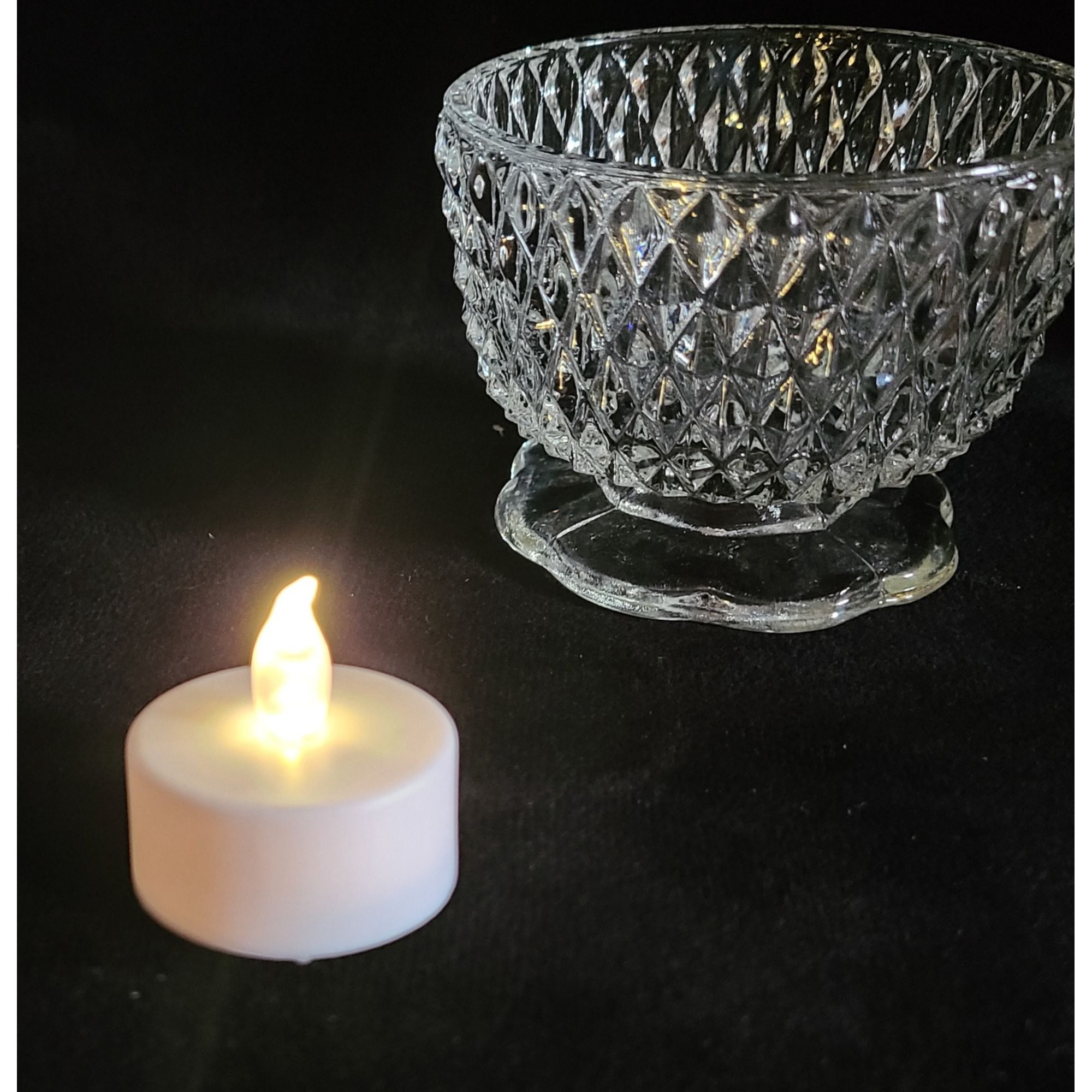 Vintage Indiana Glass Diamond Point Fairy Lamp, Angel Light, Votive Candle Lamp, Collectible