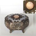 Floral Metal Footed Trinket Box With Ornate Floral Design & Starburst Cabachon