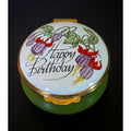 Crummles Red Green Floral Round Trinket Box Brass Enamel, England