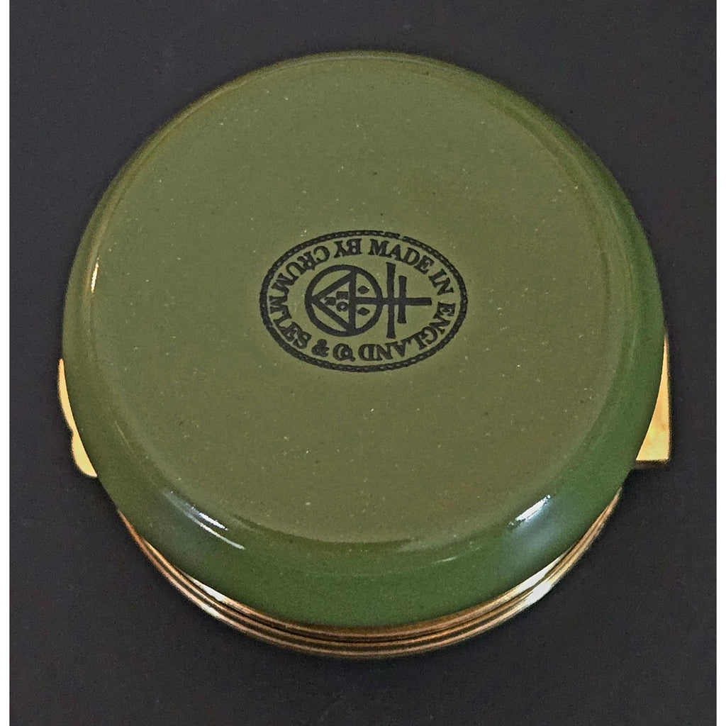 Crummles Red Green Floral Round Trinket Box Brass Enamel, England