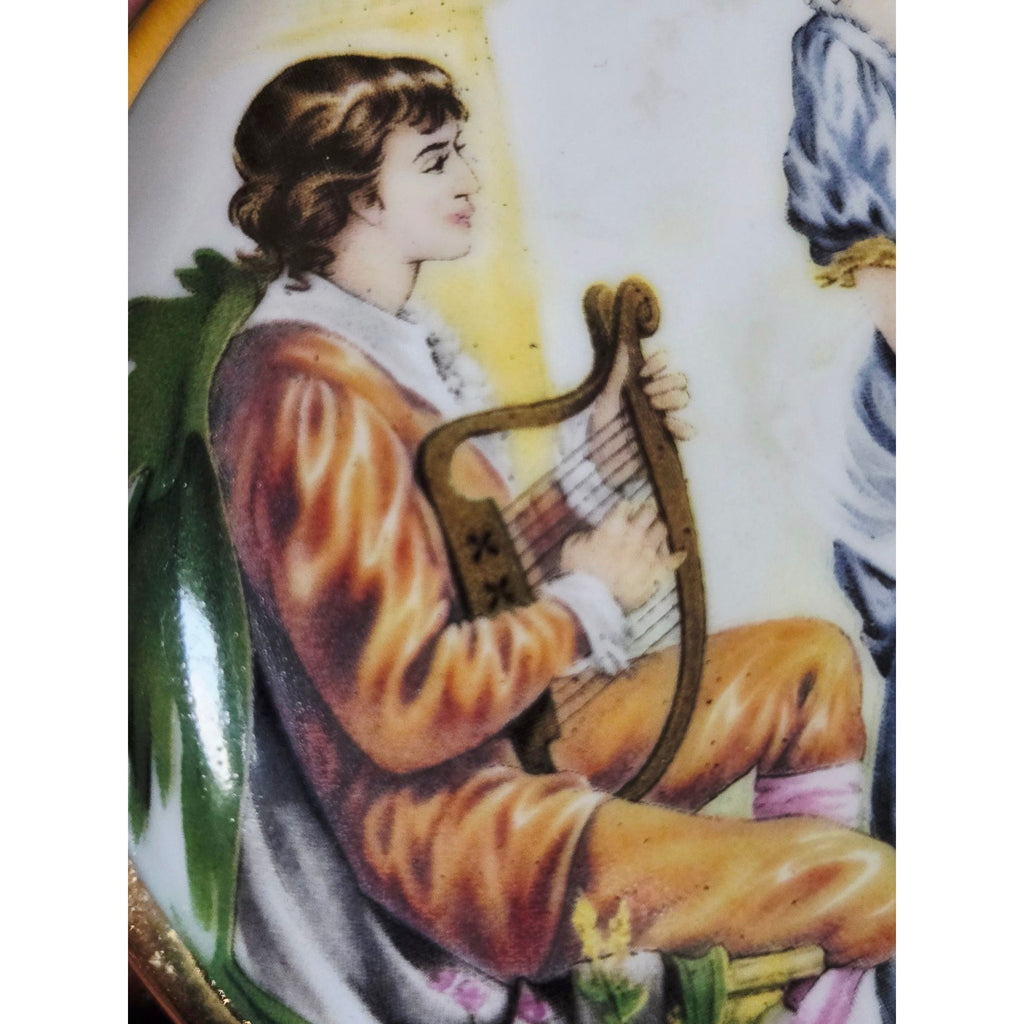 Gloria Porcelain Trinket Box With Romantic Scene W. Germany