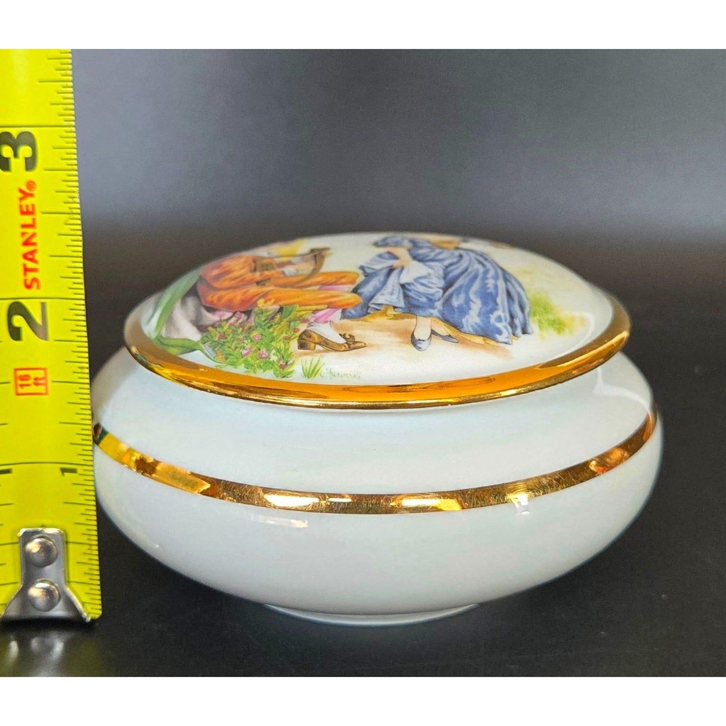 Gloria Porcelain Trinket Box With Romantic Scene W. Germany