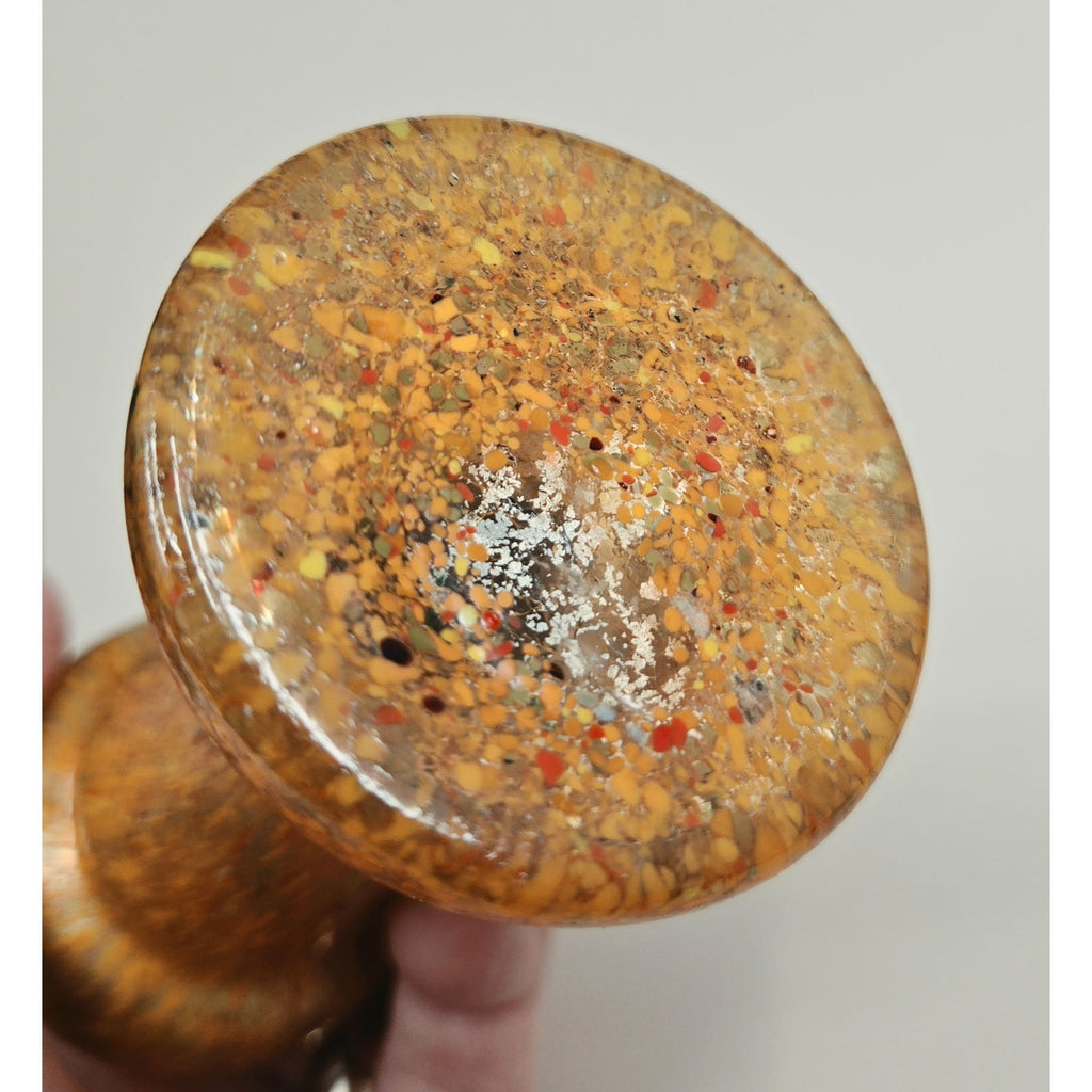 Art Glass Perfume Bottle Orange w/Brass Accents & Black/Gold Stopper Czech Bohemian