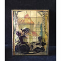 1930s Convex Silhouette Art With Gold Frame -Children Playing  5"
