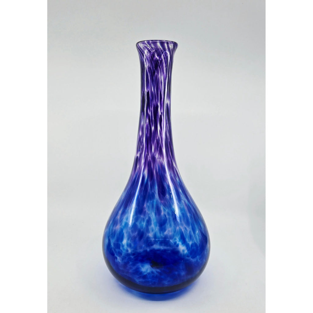 ERIC KVARNES large hand blown speckled art glass vase blue and purple