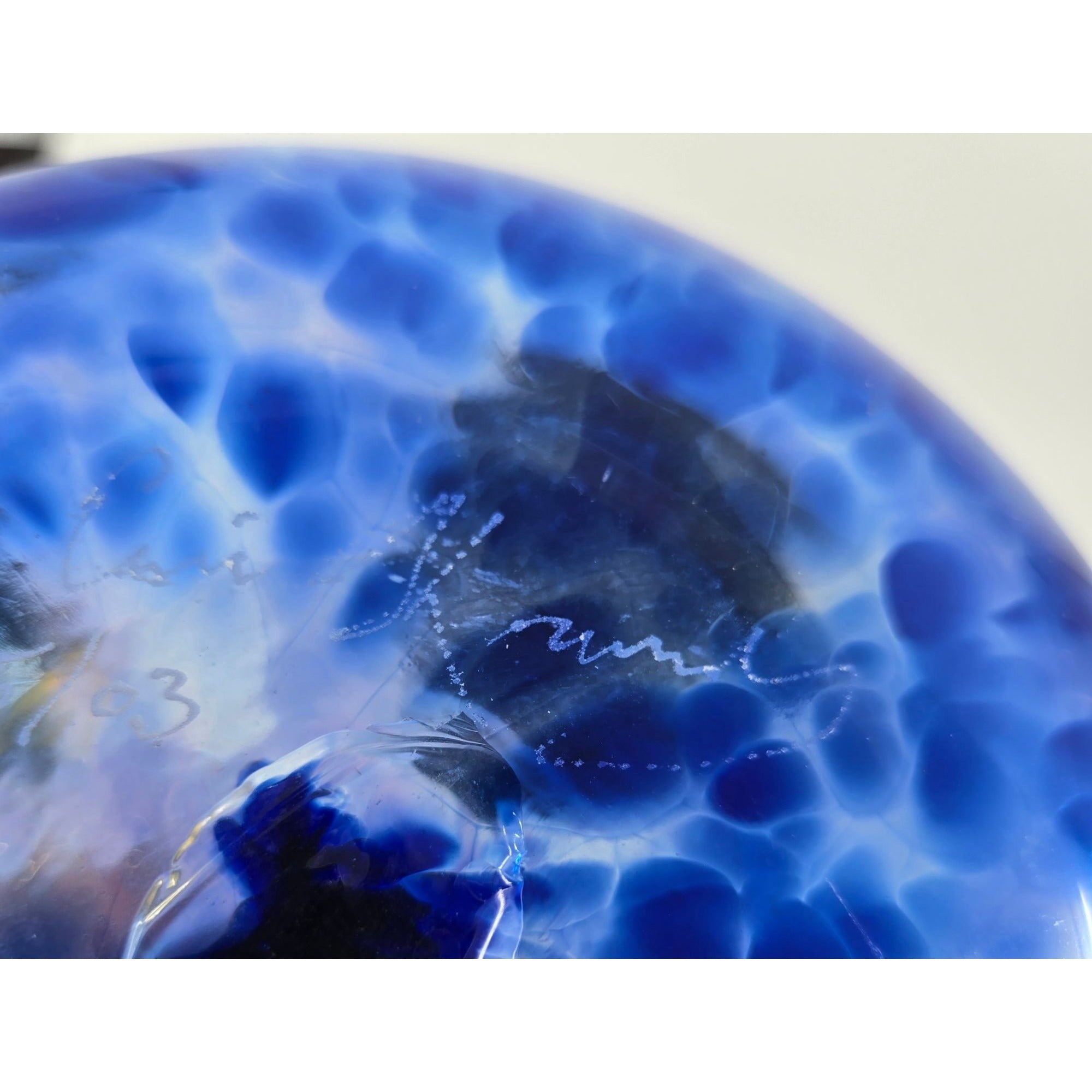 ERIC KVARNES large hand blown speckled art glass vase blue and purple