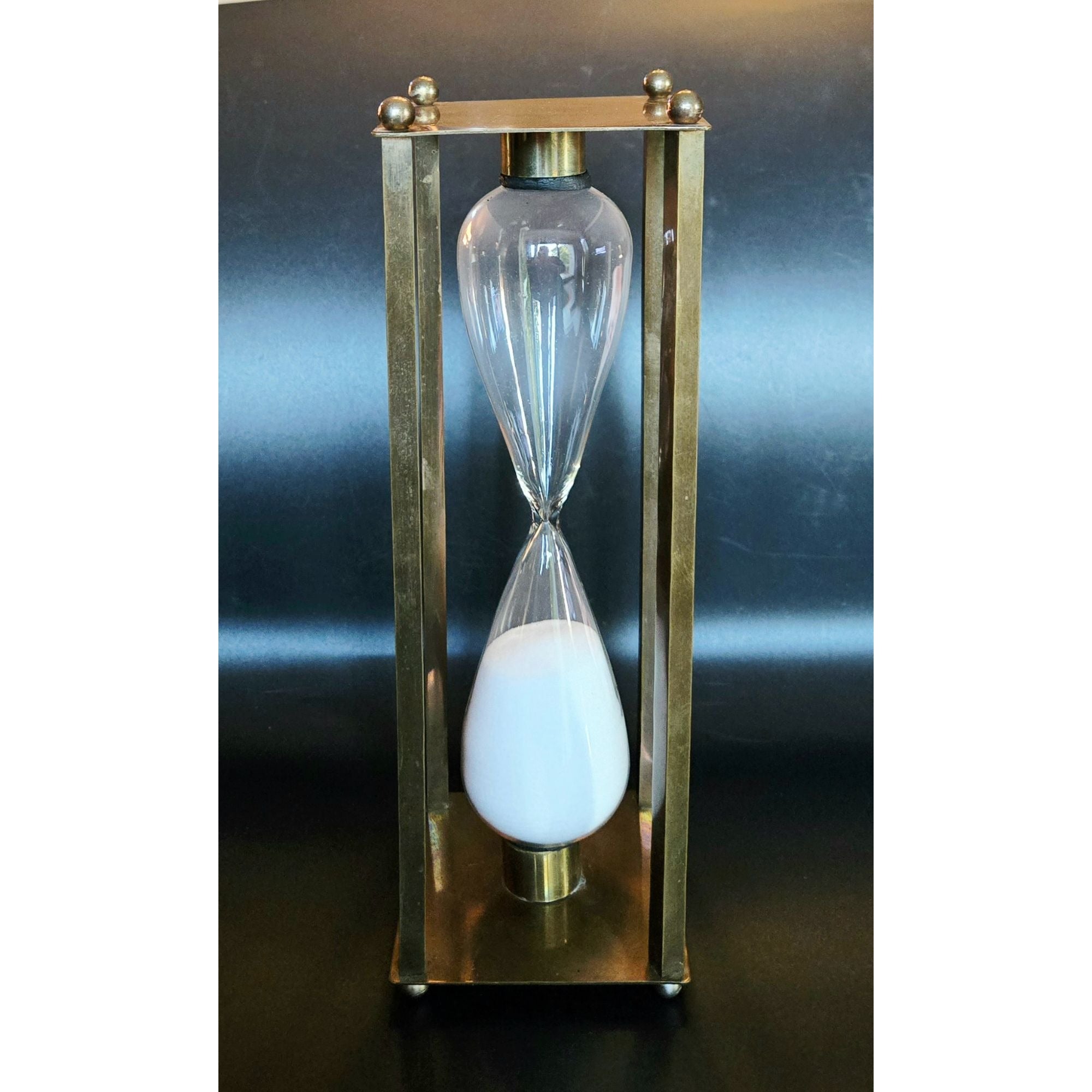 Vintage 10" Brass & Glass Hourglass Timer ( 30 min) White Sand Andrea by Sadek